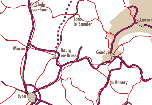 Carte des routes nationales et des autoroutes, nord-est de la France