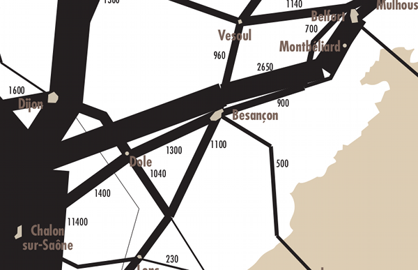 Carte du trafic routier, France nord-est, 1990