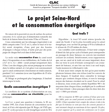 Estimation de la consommation énergétique totale du canal Seine-Nord, y compris celle occasionnée par les pompages