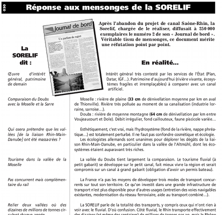 Réfutation point par point des arguments de la SORELIF en faveur d'un canal Rhin-Rhône à grand gabarit