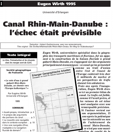 Géographie économique: Le Prof Eugen Wirth sur Rhin-Main-Danube